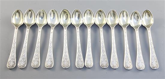 A set of 12 Victorian silver Elizabethan pattern quail egg spoons 10.1 oz.